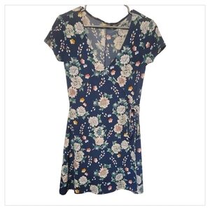 Aéropostale Blue Floral Faux Wrap Short Sleeve Dress S